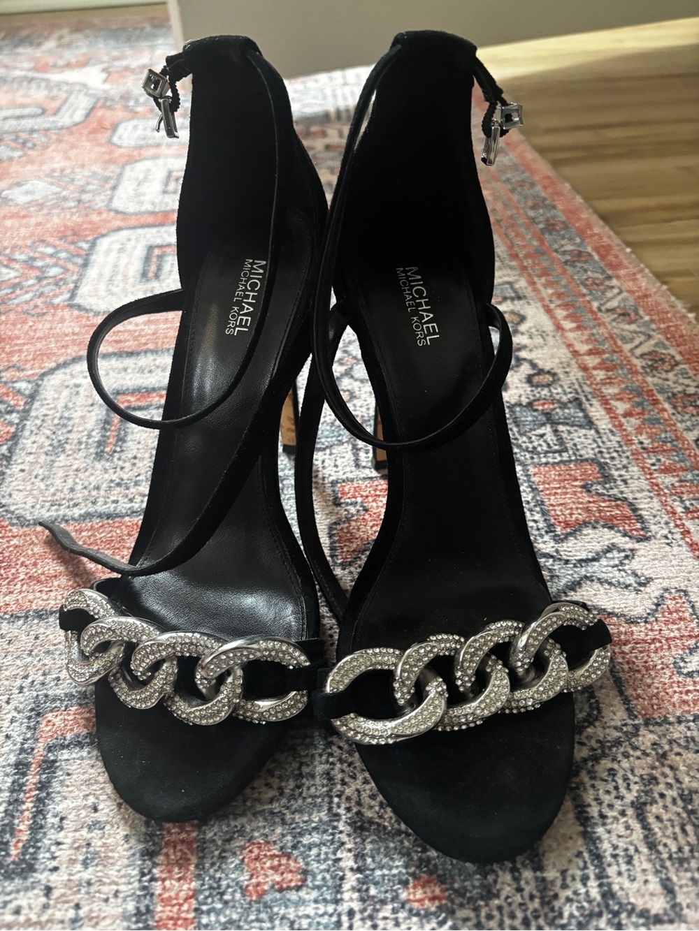 Michael Kors Black Crystal-Link Ankle-Strap Heels